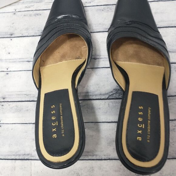 Axcess Liz Claiborne Black Leather Heels Shoes Size 6.5 M. - Picture 2 of 9
